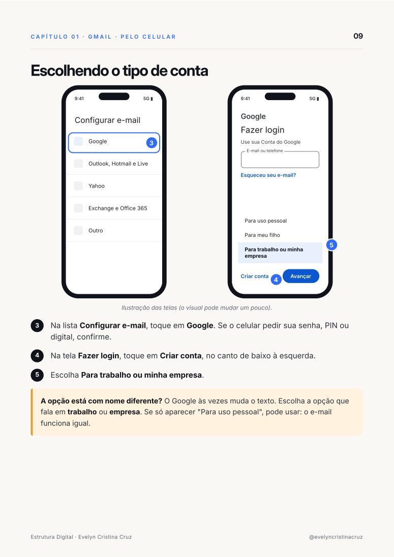 Página do manual: passo a passo para criar o Gmail pelo celular